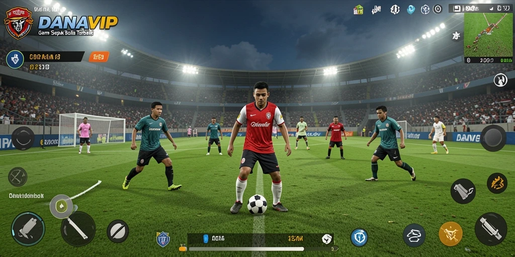 Screenshot menunjukkan aksi menegangkan dalam permainan sepak bola.