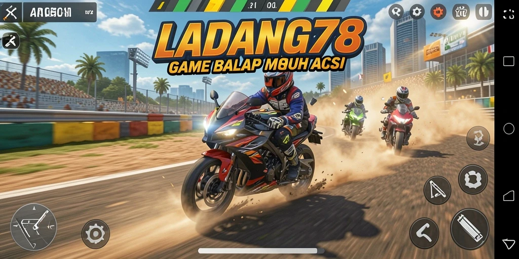 Screenshot menunjukkan aksi balap motor yang seru dan penuh kecepatan.
