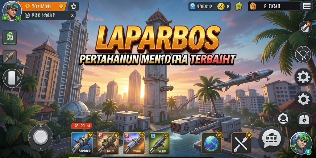 Screenshot utama LAPARBOS menampilkan aksi intens dalam gameplay Tower Defense.