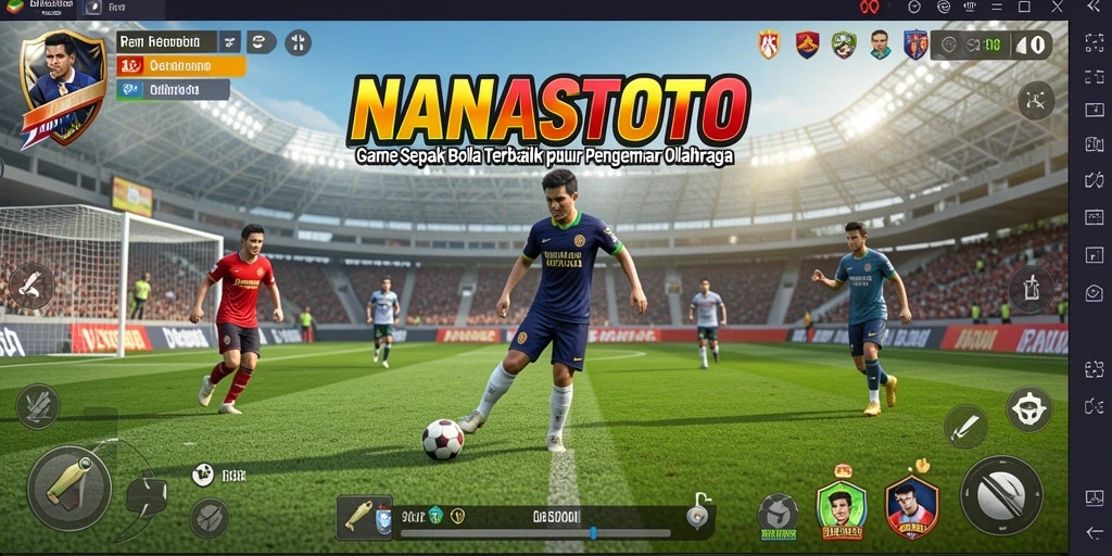 Tampilkan gameplay menarik dalam NANASTOTO yang menggambarkan aksi sepak bola.