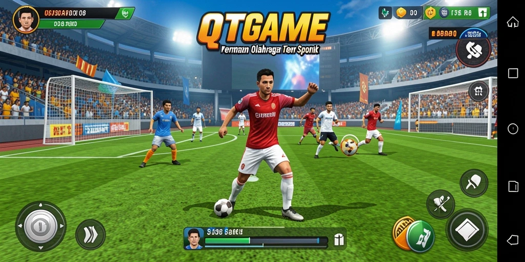 Tampilan gameplay QTGAME yang mendebarkan di arena olahraga.