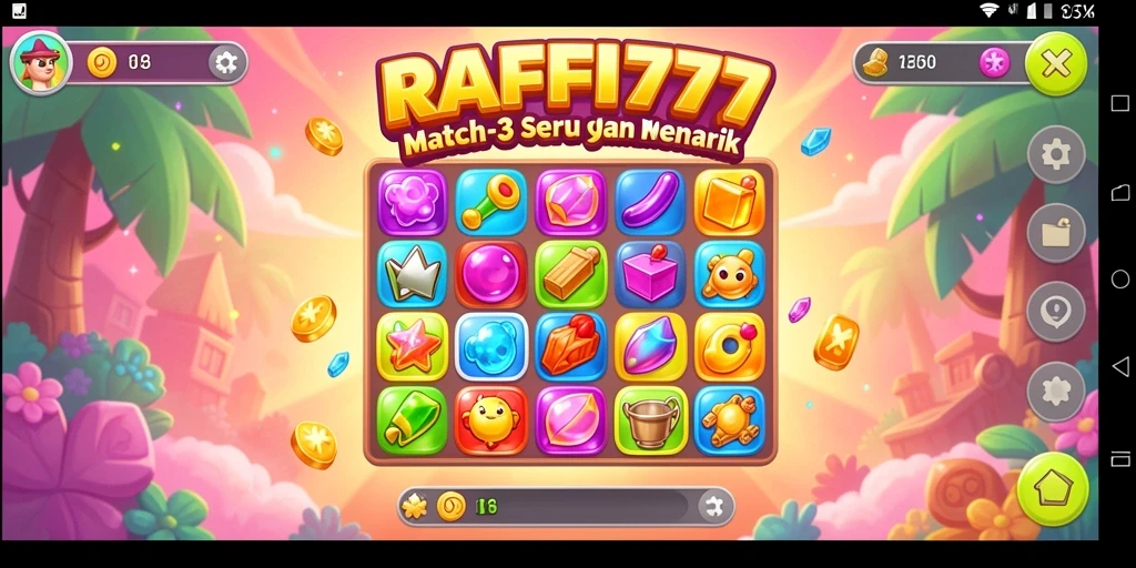 Tampilan gameplay RAFFI777 yang menampilkan keseruan Match-3.