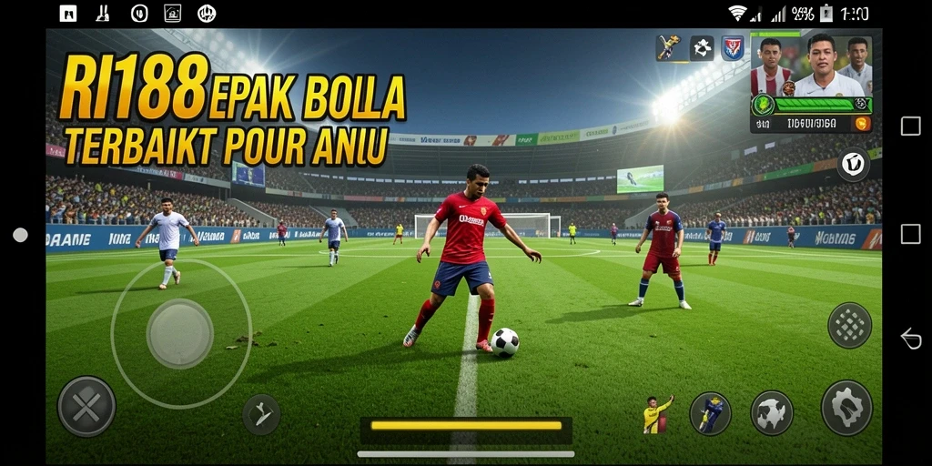 Screenshot gameplay RI188 yang menunjukkan aksi intens di lapangan sepak bola.