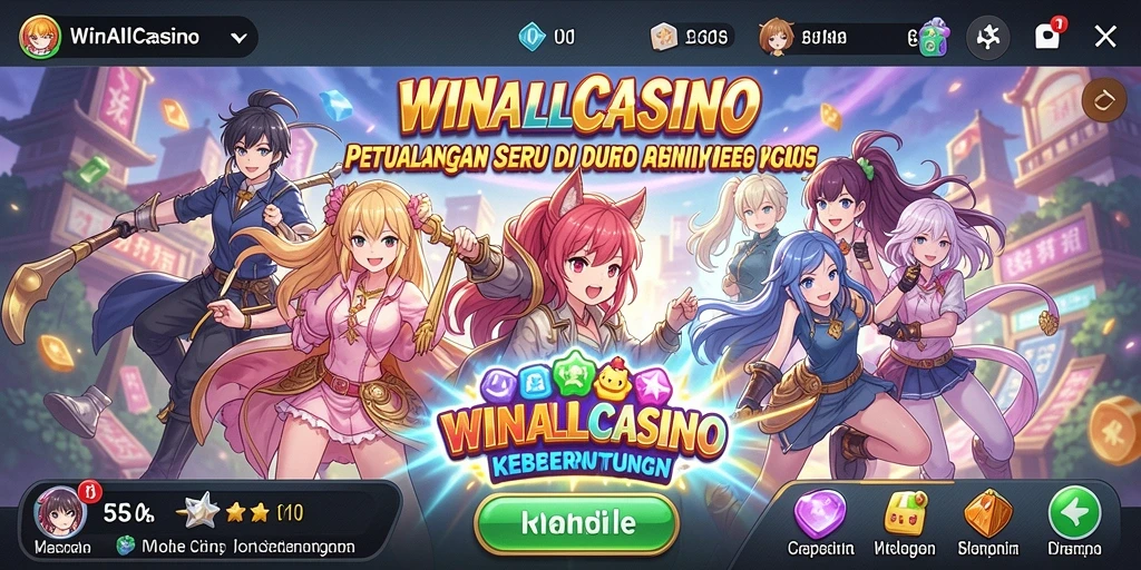 Tampilan gameplay seru dari WINALLCASINO dengan karakter anime menarik.